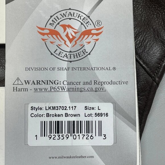 Milwaukee Men's Western‑Style V‑Neck Motorcycle Rider Vest – Brown – Size L - Picture 6 of 7